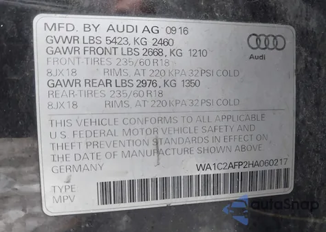 2017 Audi Q5 2.0T Premium from USA, damaged, VIN WA1C2AFP2HA060217